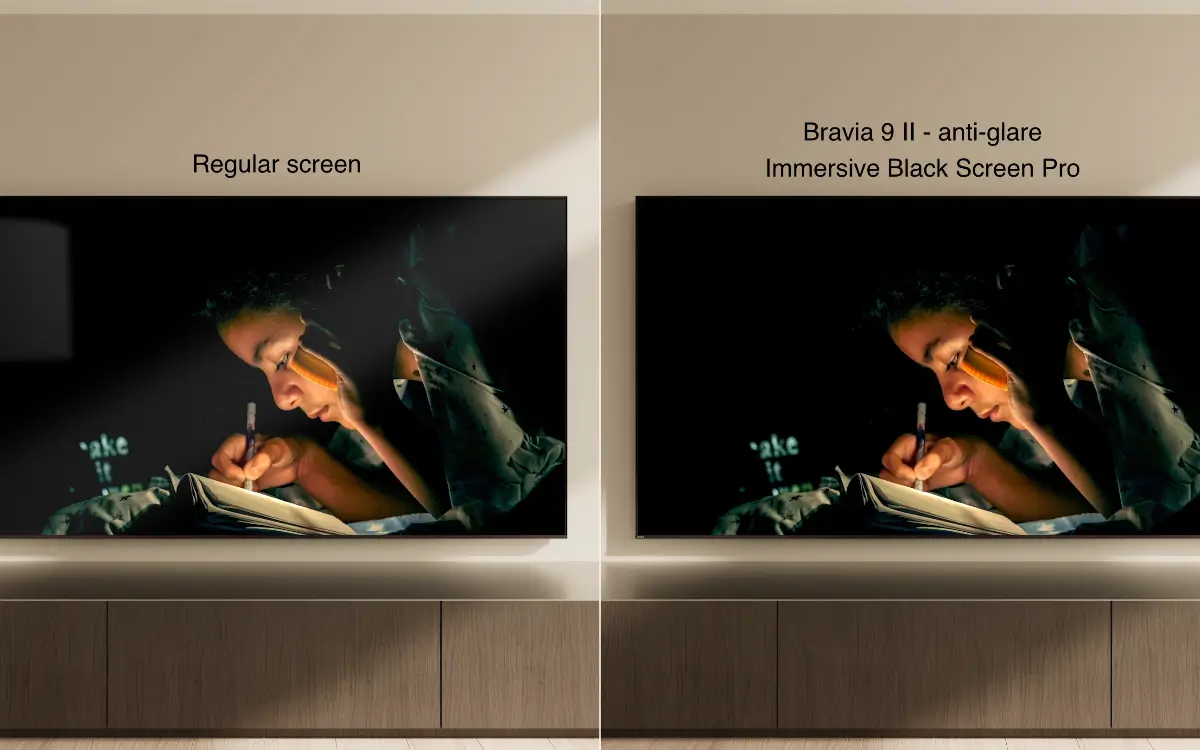 Anti-glare BRAVIA 9 MK2 screen compared with a regular television screen